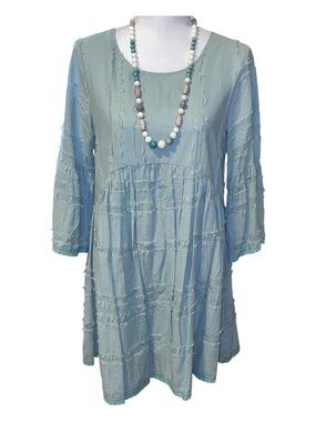 Paisley Vine boho babydoll dress with bell sleeves light sage green